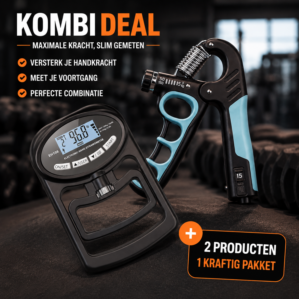 Kombi Mega Deal – Handknijper + Digitale Handkrachtmeter | Train & Meet je Gripkracht